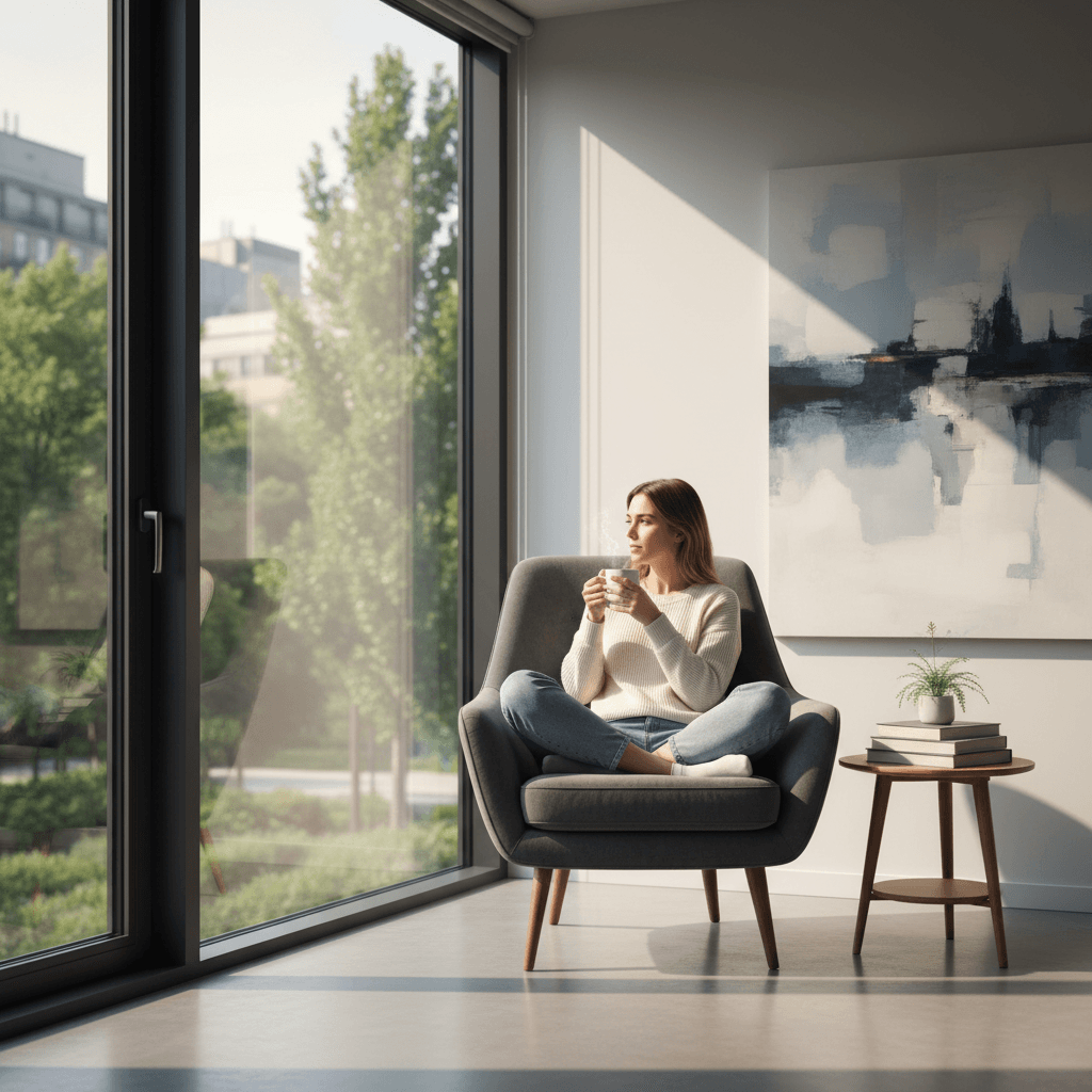 Woman reflecting and rediscovering herself