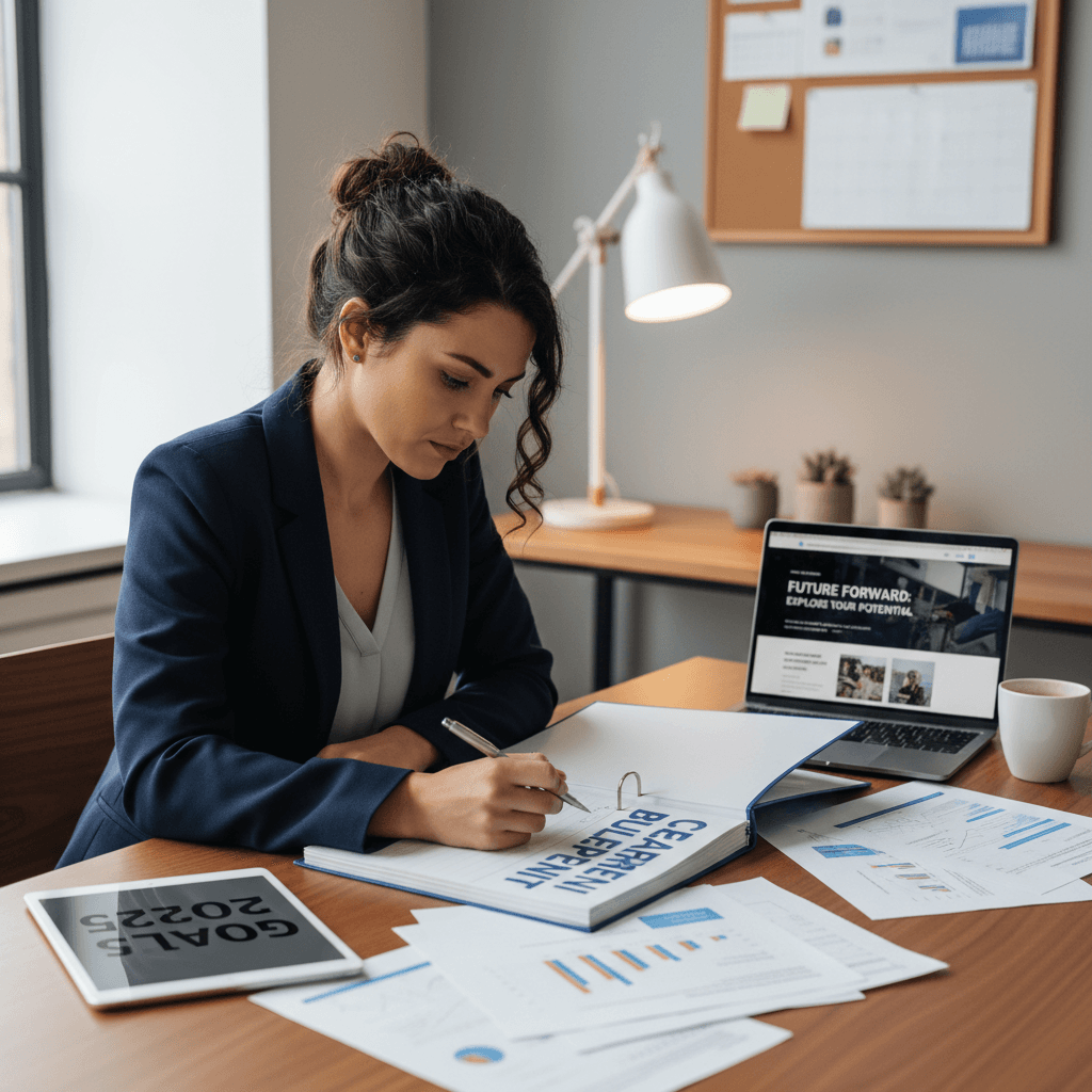 Woman researching job market and career options